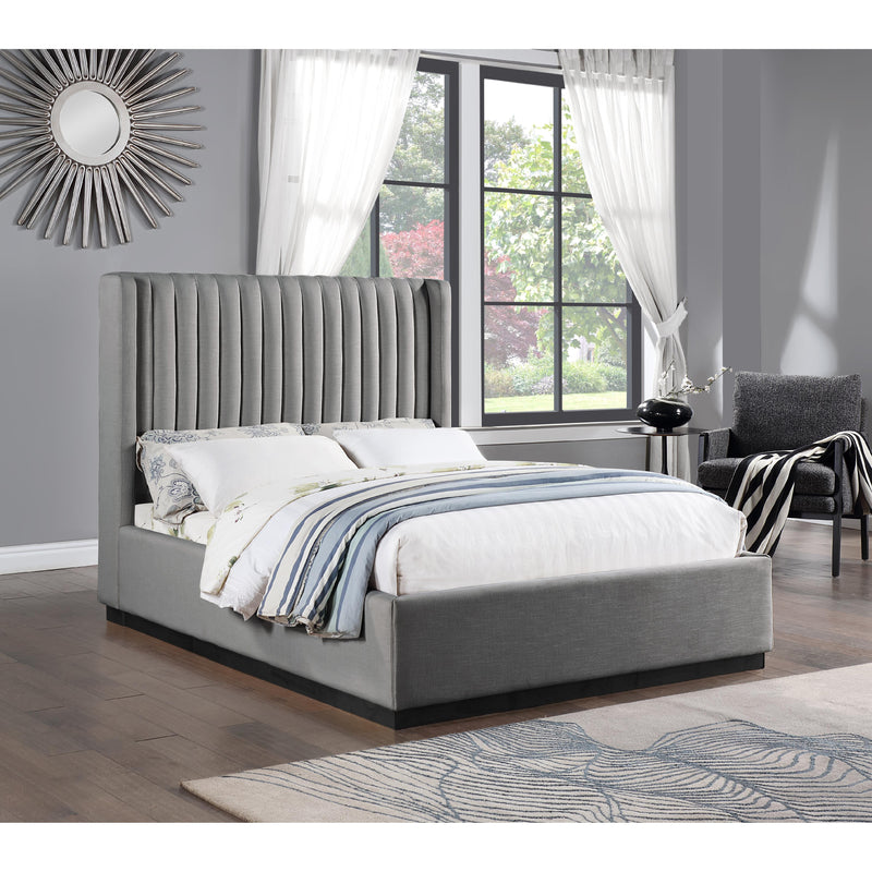 Meridian Logan Grey Linen Textured Fabric Full Bed IMAGE 2