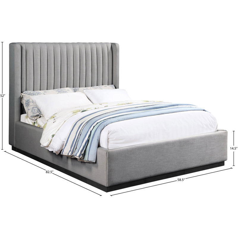 Meridian Logan Grey Linen Textured Fabric Full Bed IMAGE 8