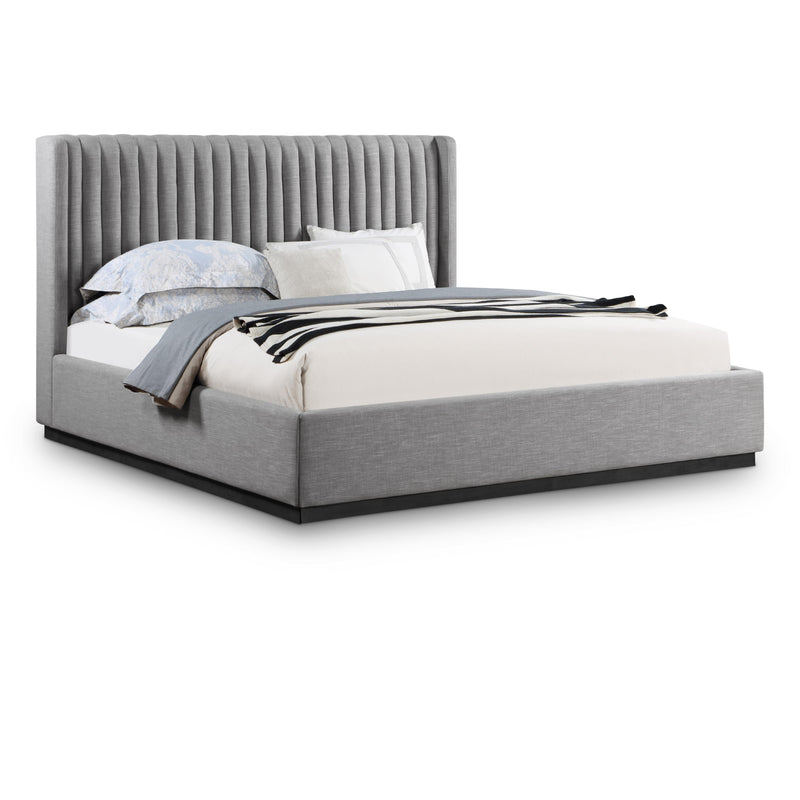 Meridian Logan Grey Linen Textured Fabric King Bed IMAGE 1