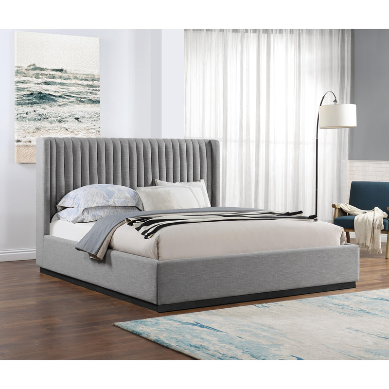 Meridian Logan Grey Linen Textured Fabric King Bed IMAGE 2