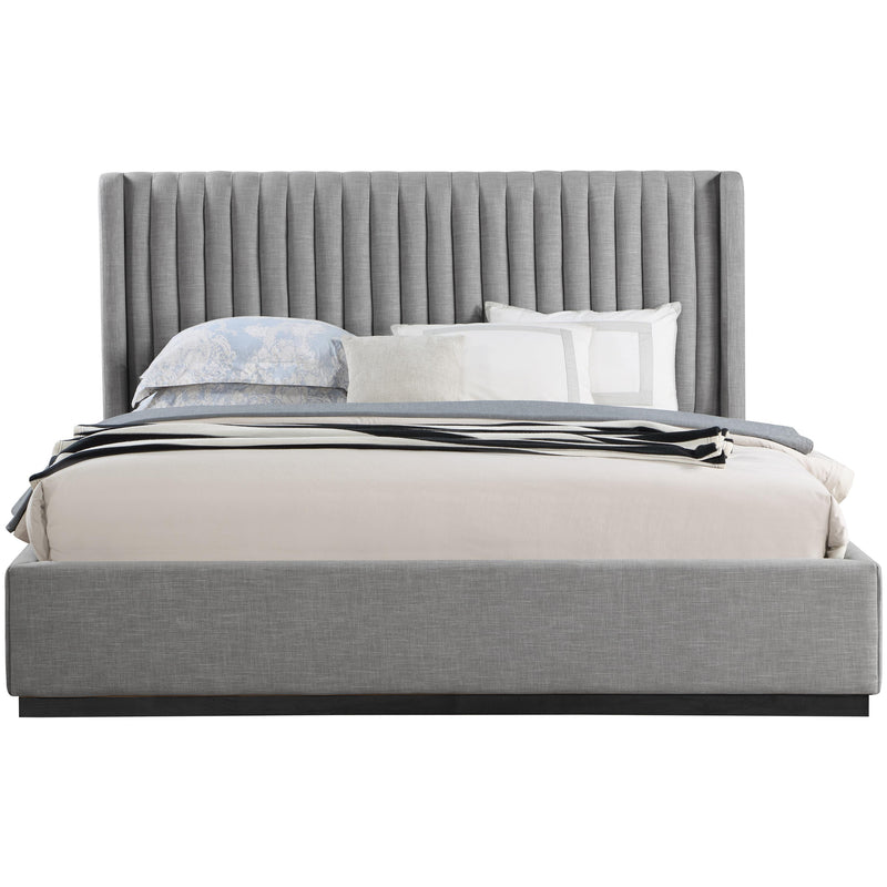 Meridian Logan Grey Linen Textured Fabric King Bed IMAGE 3