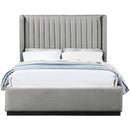 Meridian Logan Grey Linen Textured Fabric Queen Bed IMAGE 3