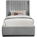 Meridian Logan Grey Linen Textured Fabric Twin Bed IMAGE 3