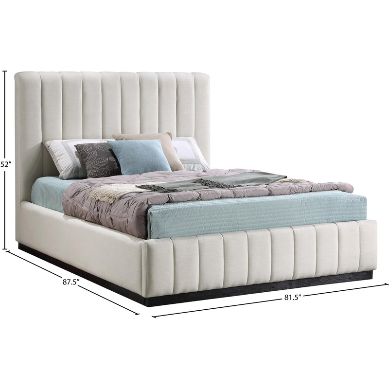 Meridian Lucia Beige Linen Textured Fabric King Bed IMAGE 12