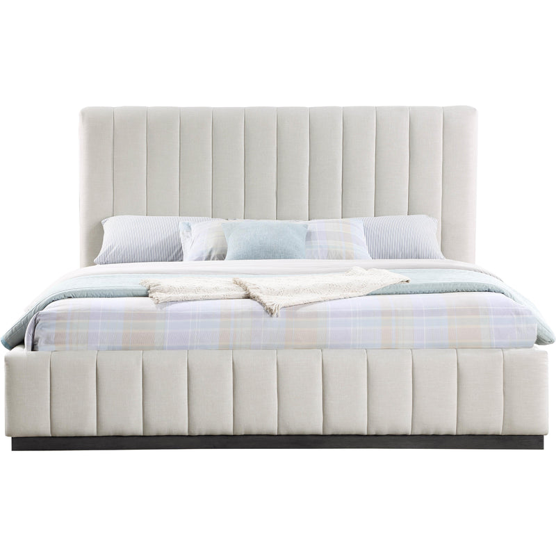 Meridian Lucia Beige Linen Textured Fabric King Bed IMAGE 3