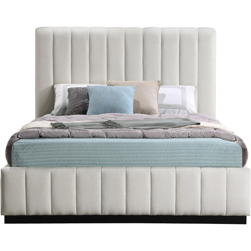 Meridian Lucia Beige Linen Textured Fabric Queen Bed IMAGE 3