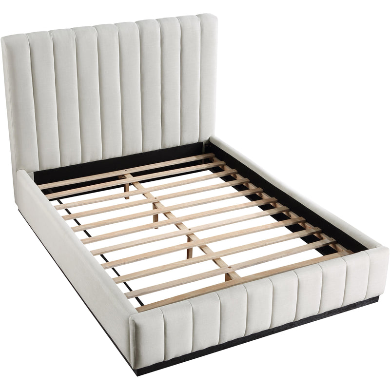 Meridian Lucia Beige Linen Textured Fabric Queen Bed IMAGE 8