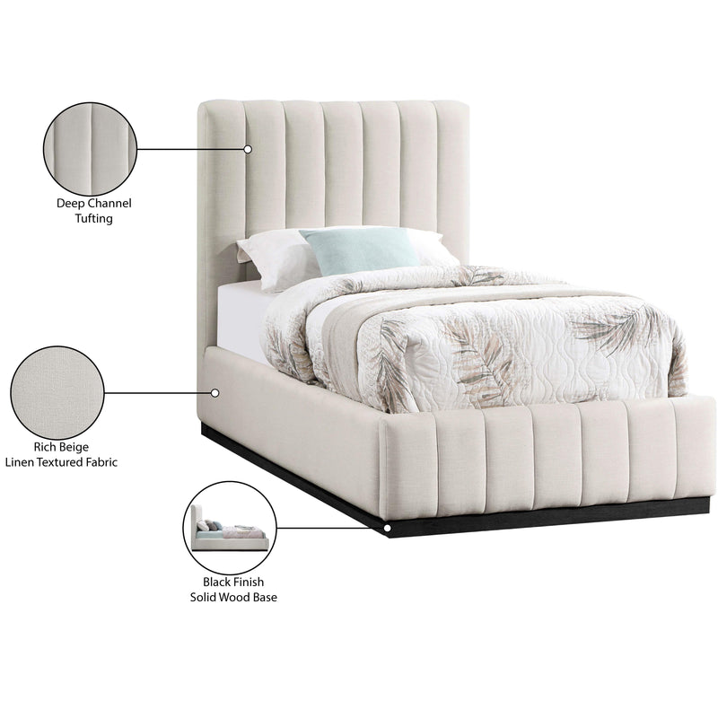 Meridian Lucia Beige Linen Textured Fabric Twin Bed IMAGE 12