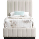 Meridian Lucia Beige Linen Textured Fabric Twin Bed IMAGE 3