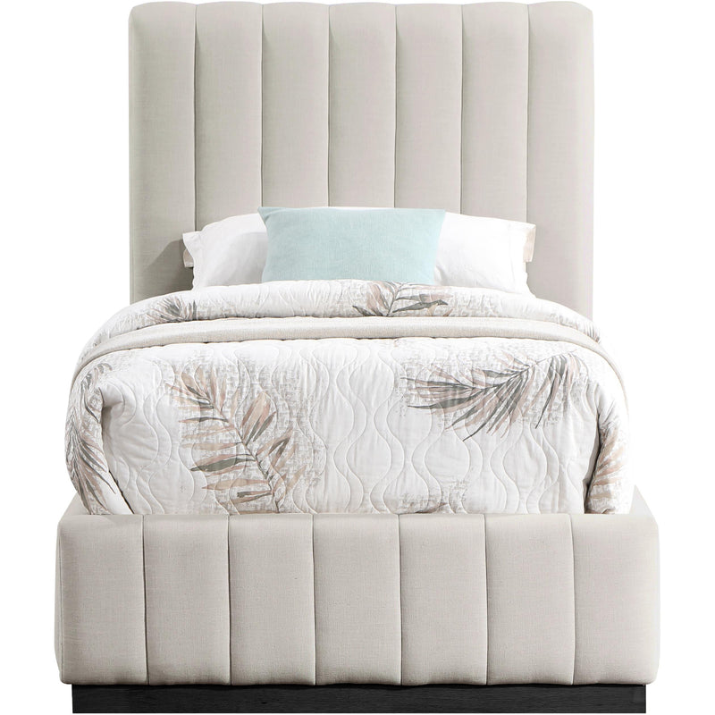 Meridian Lucia Beige Linen Textured Fabric Twin Bed IMAGE 3