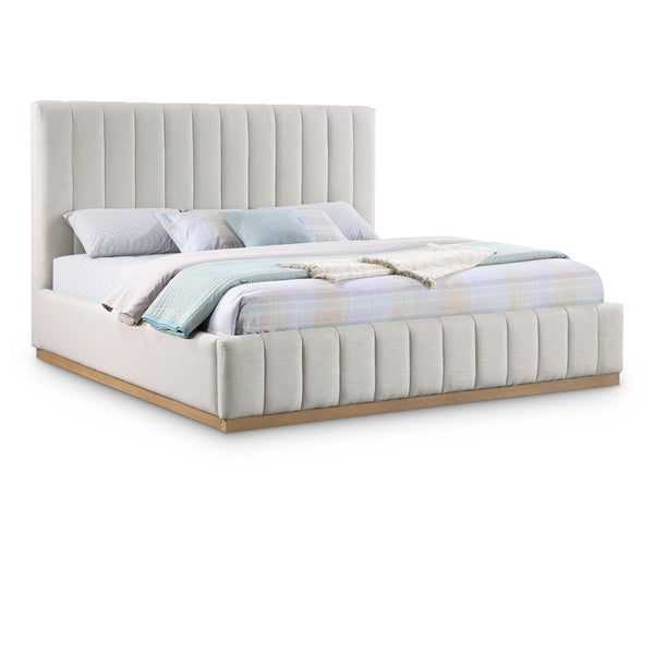 Meridian Lucia Cream Linen Textured Fabric King Bed IMAGE 1