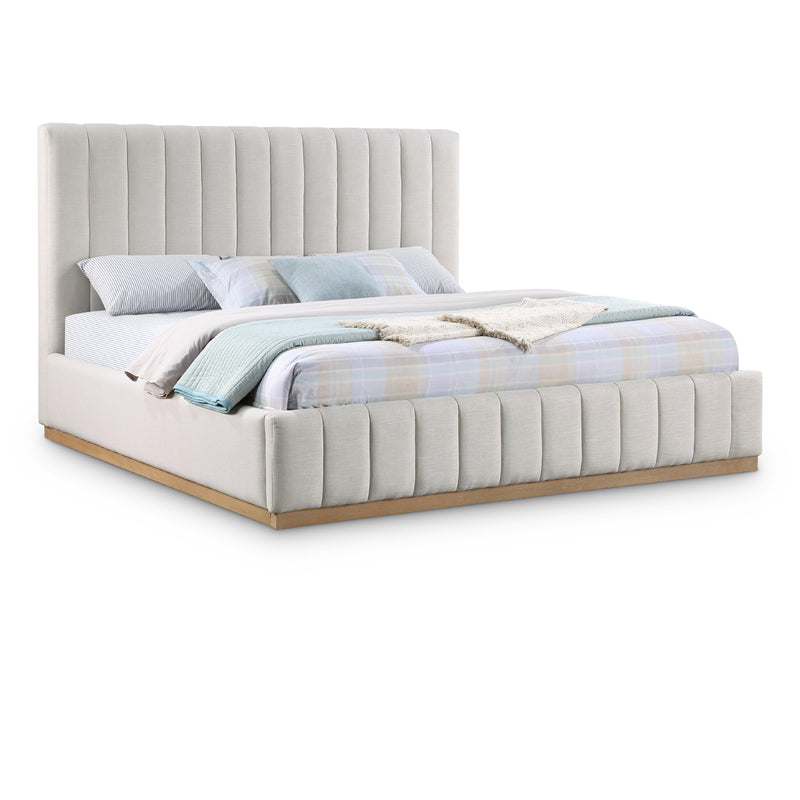 Meridian Lucia Cream Linen Textured Fabric King Bed IMAGE 1