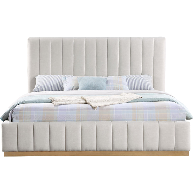 Meridian Lucia Cream Linen Textured Fabric King Bed IMAGE 3