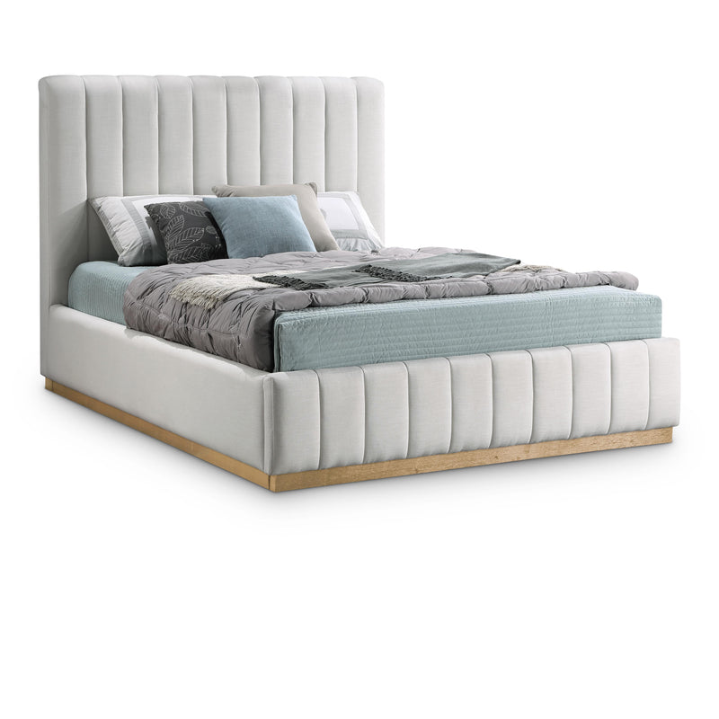 Meridian Lucia Cream Linen Textured Fabric Queen Bed IMAGE 1