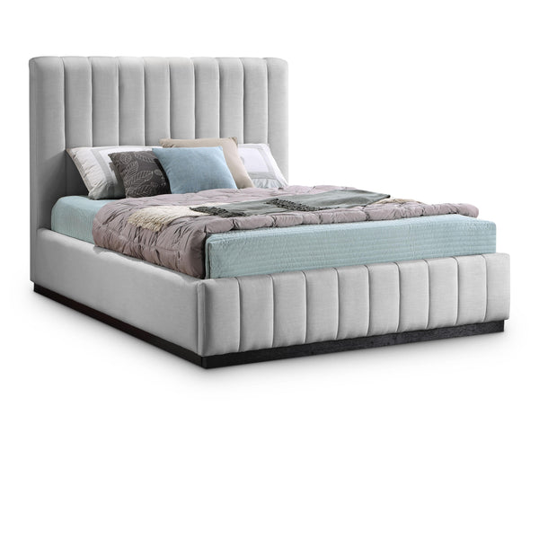 Meridian Lucia Grey Linen Textured Fabric Full Bed IMAGE 1