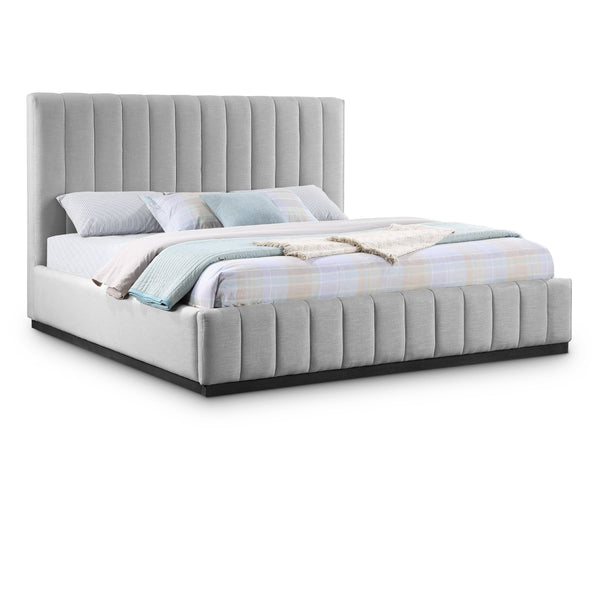 Meridian Lucia Grey Linen Textured Fabric King Bed IMAGE 1