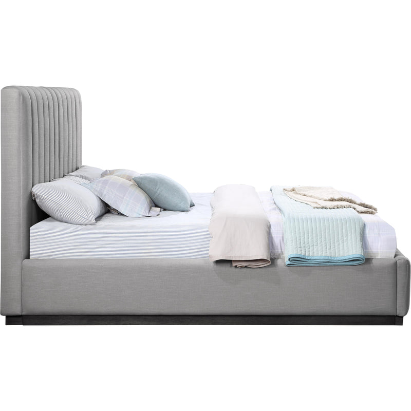 Meridian Lucia Grey Linen Textured Fabric King Bed IMAGE 4
