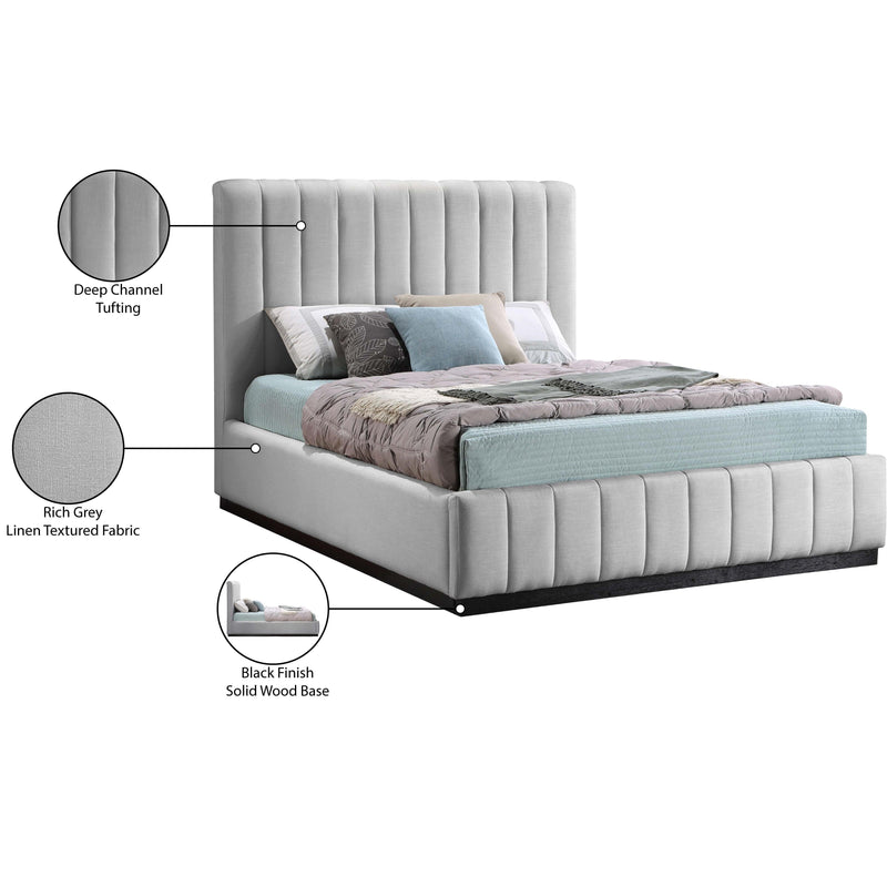 Meridian Lucia Grey Linen Textured Fabric Queen Bed IMAGE 13