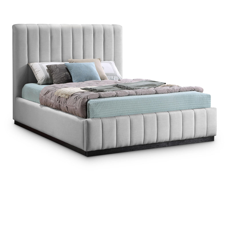 Meridian Lucia Grey Linen Textured Fabric Queen Bed IMAGE 1