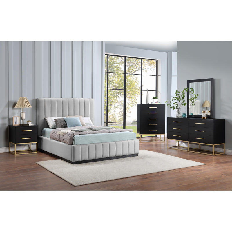 Meridian Lucia Grey Linen Textured Fabric Queen Bed IMAGE 9