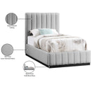 Meridian Lucia Grey Linen Textured Fabric Twin Bed IMAGE 12