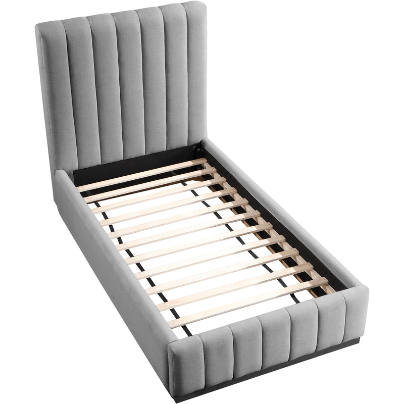 Meridian Lucia Grey Linen Textured Fabric Twin Bed IMAGE 8