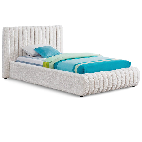 Meridian Nash Cream Boucle Fabric Twin Bed IMAGE 1