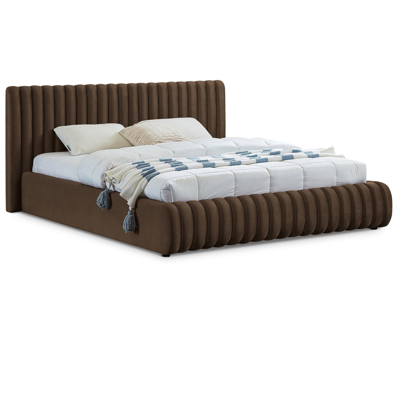 Meridian Nico Brown Velvet Queen Bed IMAGE 1