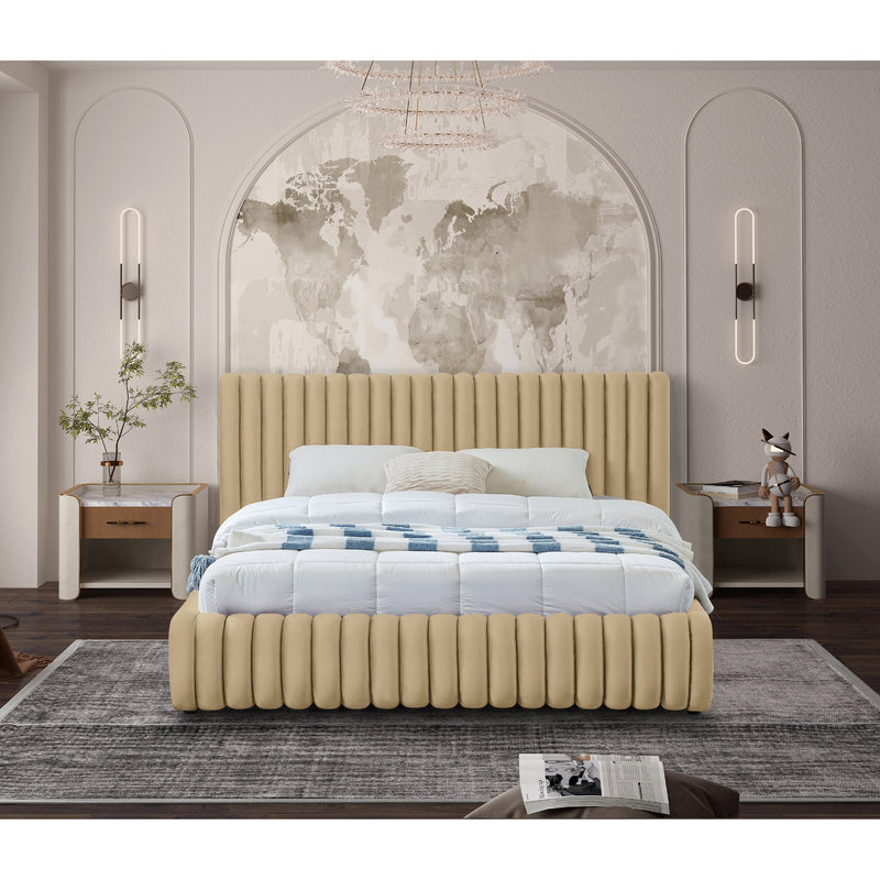 Meridian Nico Camel Velvet King Bed IMAGE 4