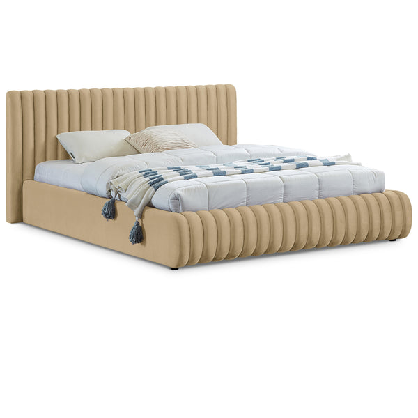 Meridian Nico Camel Velvet Queen Bed IMAGE 1