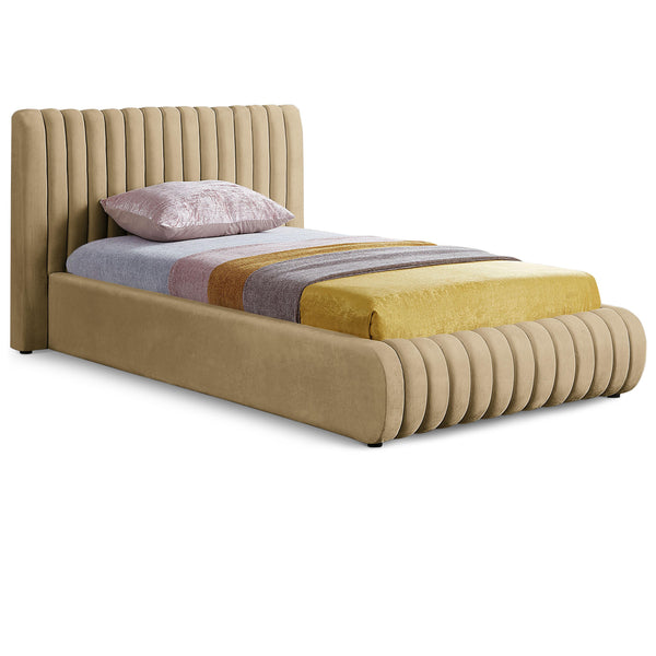 Meridian Nico Camel Velvet Twin Bed IMAGE 1