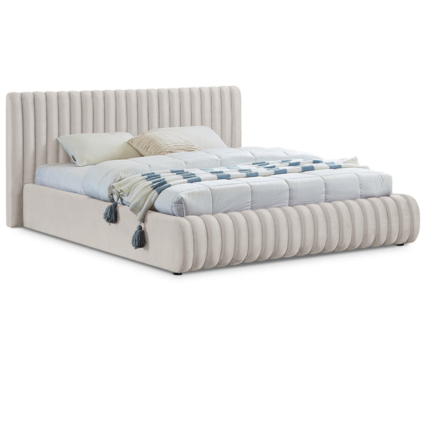 Meridian Nico Cream Velvet King Bed IMAGE 1