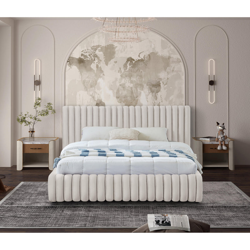 Meridian Nico Cream Velvet King Bed IMAGE 4