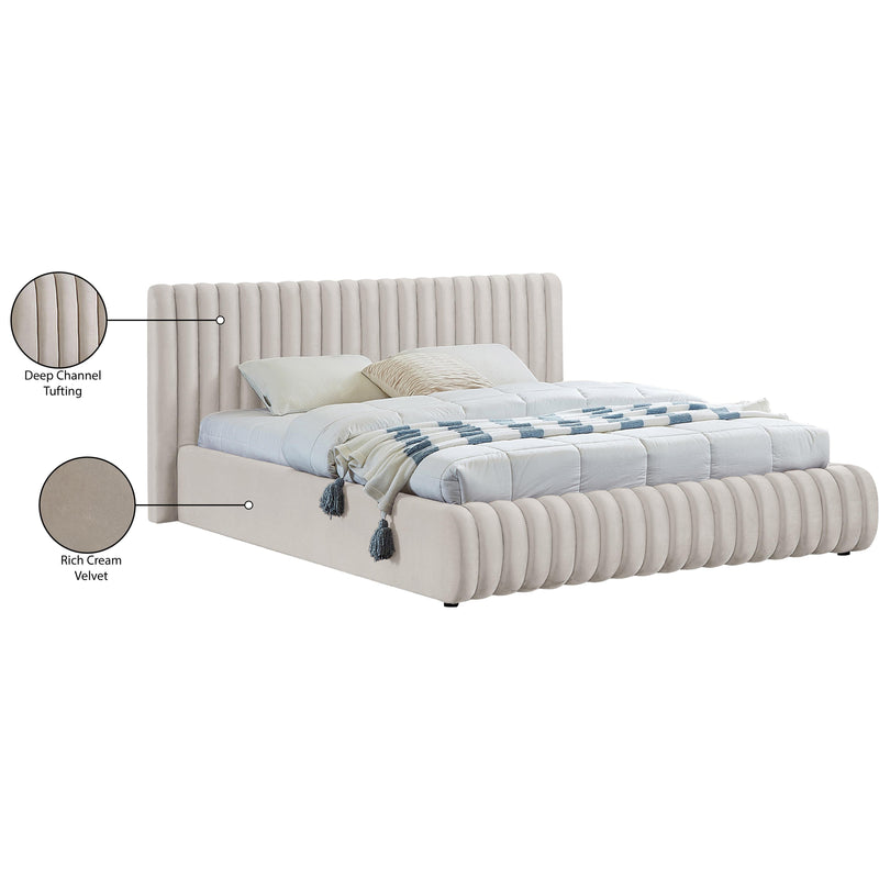 Meridian Nico Cream Velvet Queen Bed IMAGE 9