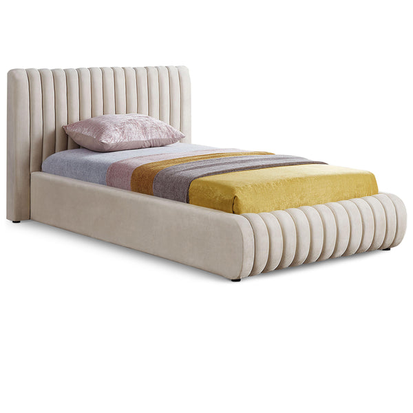 Meridian Nico Cream Velvet Twin Bed IMAGE 1
