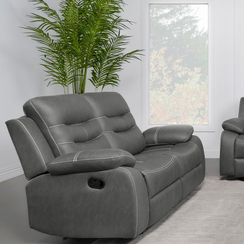 Coaster Furniture Nova 602532 Upholstered Padded Arm Reclining Loveseat - Dark Grey IMAGE 2