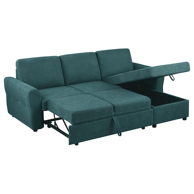  Coaster Furniture Samantha 511087 Upholstered Storage Sleeper Sectional Sofa - Teal IMAGE 4