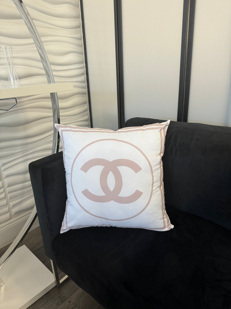 CHANEL 20x20 PILLOW COVER-WHITE W/ PINK RING