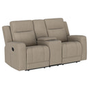  Coaster Furniture Brentwood 610282 Upholstered Motion Reclining Loveseat - Taupe IMAGE 1