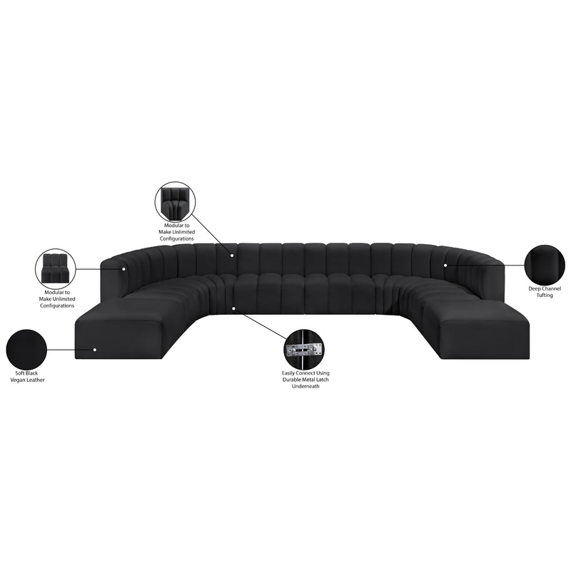 Meridian Arc Black Vegan Leather 10 pc Modular Sectional IMAGE 11