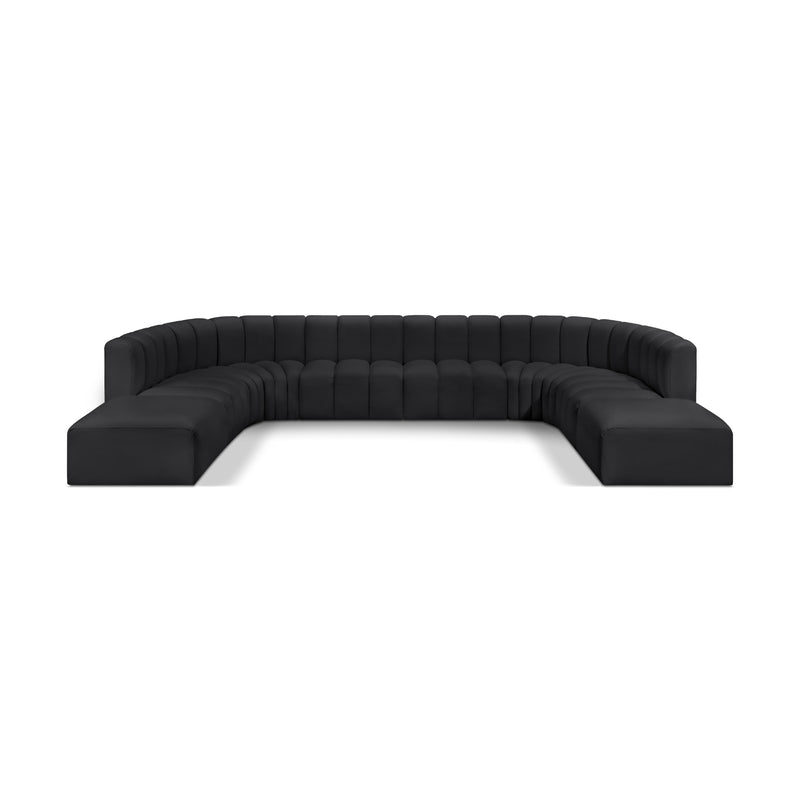 Meridian Arc Black Vegan Leather 10 pc Modular Sectional IMAGE 1