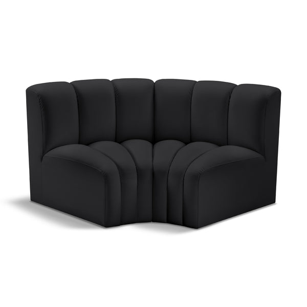 Meridian Arc Black Vegan Leather 2 pc Modular Sectional IMAGE 1