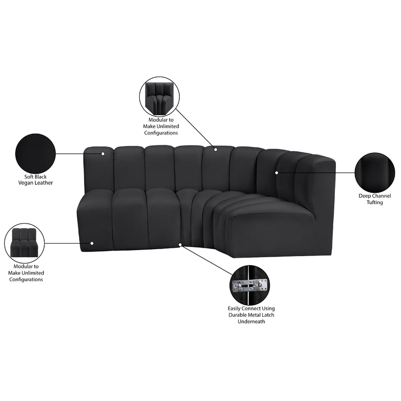 Meridian Arc Black Vegan Leather 3 pc Modular Sectional IMAGE 11