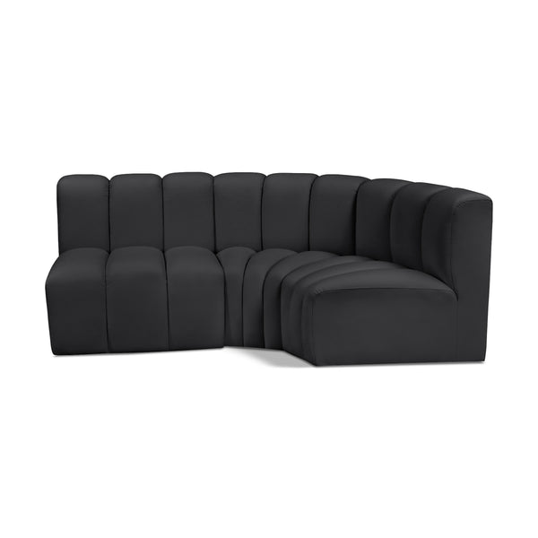 Meridian Arc Black Vegan Leather 3 pc Modular Sectional IMAGE 1