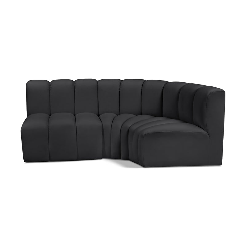 Meridian Arc Black Vegan Leather 3 pc Modular Sectional IMAGE 1
