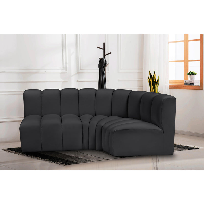 Meridian Arc Black Vegan Leather 3 pc Modular Sectional IMAGE 2