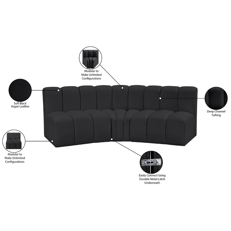 Meridian Arc Black Vegan Leather 3 pc Modular Sectional IMAGE 11