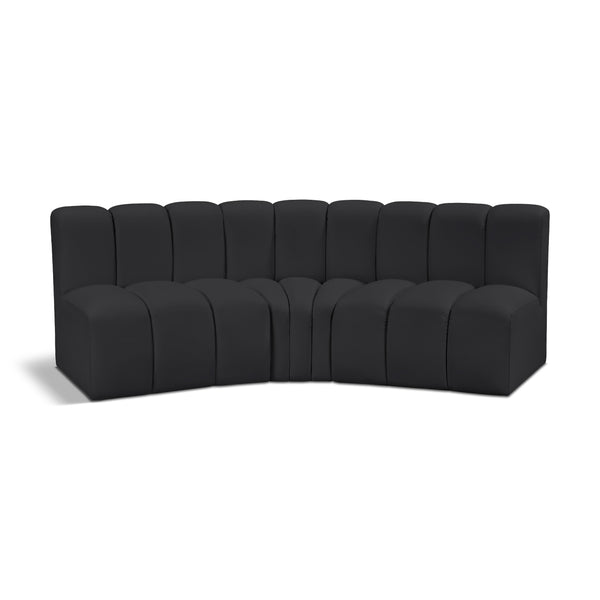 Meridian Arc Black Vegan Leather 3 pc Modular Sectional IMAGE 1
