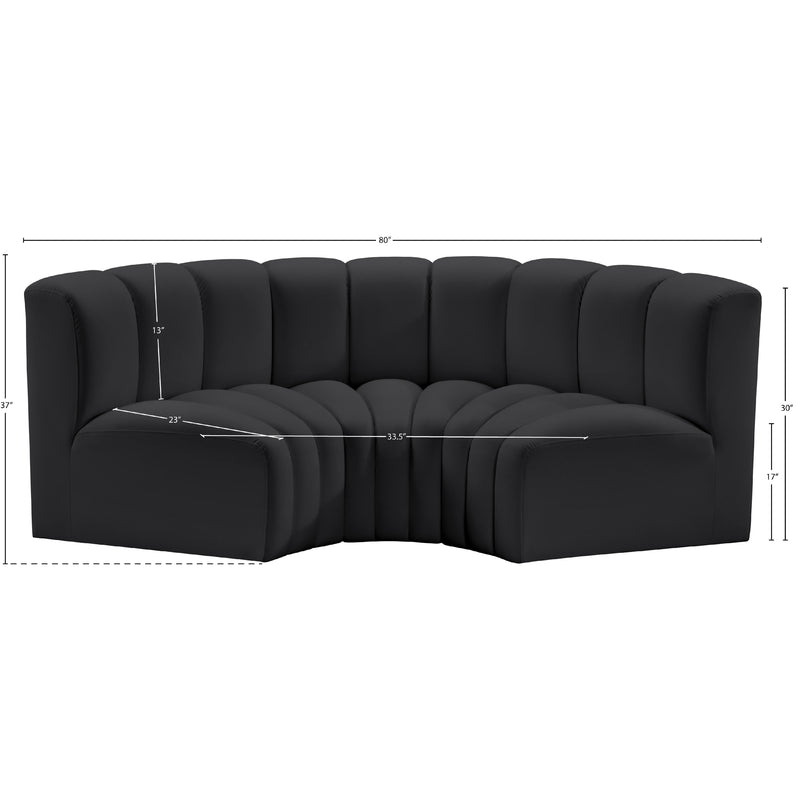 Meridian Arc Black Vegan Leather 3 pc Modular Sectional IMAGE 12