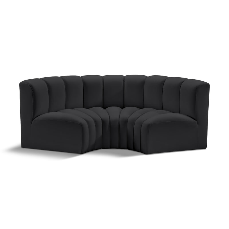 Meridian Arc Black Vegan Leather 3 pc Modular Sectional IMAGE 1
